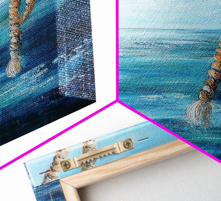 Nautical Rope Art, Coastal Decor, Ocean Inspired Painting, Maritime Wall Art, Blue and Green Wall Art, Canvas Print