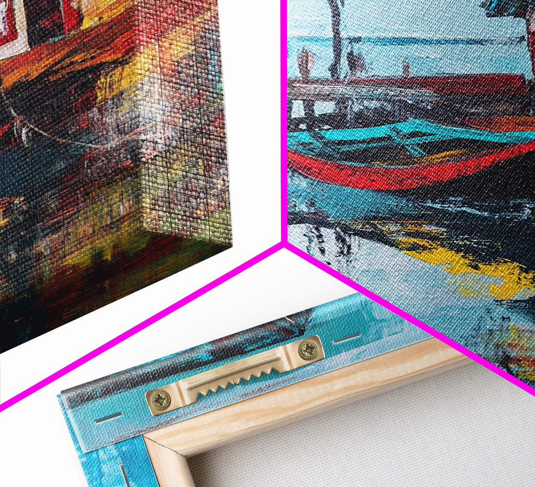 Rustic Boat Painting, Fishing Village Art, Coastal Landscape, Nautical Decor, Rustic Wall Art, Framed Canvas Print