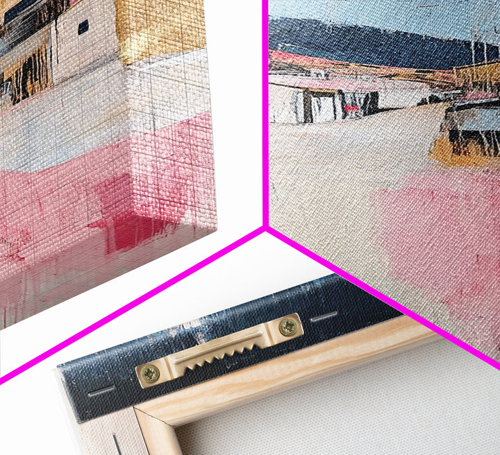 Desert Village, southwest wall art, moody art, warm tones, rustic decor, Joshua tree art, framed canvas print, abstract landscape