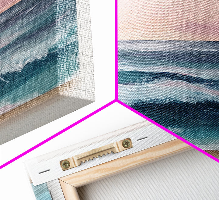 Ocean Sunset Waves, coastal decor, nautical painting, pink orange wall art, coastal landscape art, Canvas Print