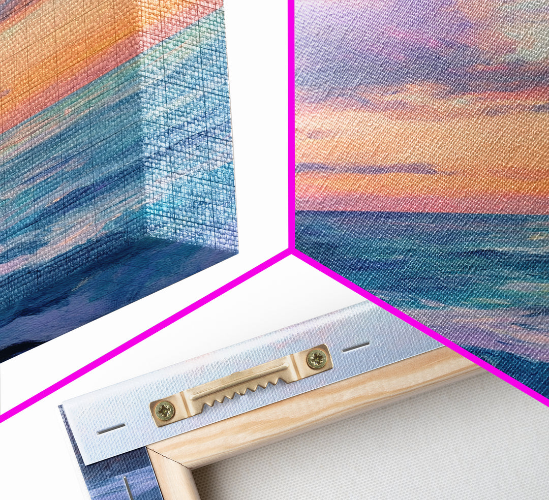 Ocean Sunset View, coastal landscape art, pink orange wall art, seascape painting, framed canvas print, bedroom art, nautical decor