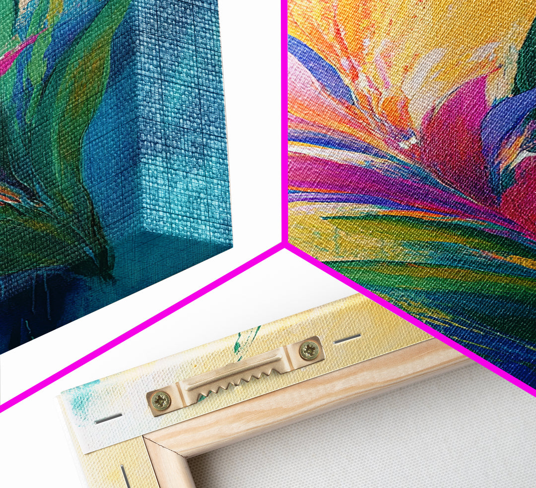 Bird of Paradise, Floral, Vibrant, Framed Canvas Print, botanical prints, tropical art, wildflower painting, boho art, pink orange wall art