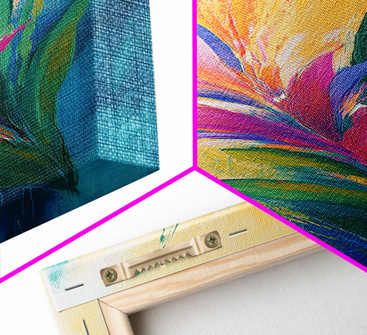 Bird of Paradise, Floral, Vibrant, Framed Canvas Print, botanical prints, tropical art, wildflower painting, boho art, pink orange wall art