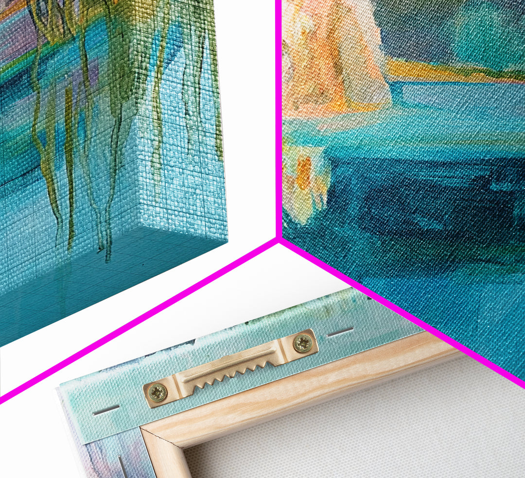 Abstract Landscape, blue and green wall art, horizon painting gray white, rustic art, gift idea for her, Framed Canvas Print