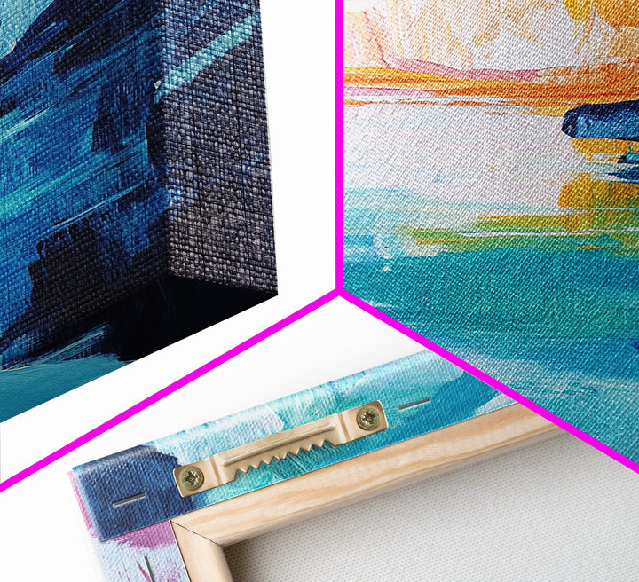 Canyon Lake, landscape painting, southwest wall art, moody art, blue and green wall art, extra wide art, Canvas Print, seascape painting