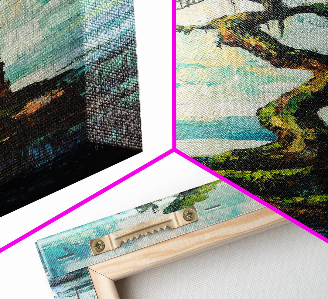 bonsai tree painting, zen wall art, coastal landscape art, blue and green wall art, wabi sabi art, Framed Canvas Print, botanical prints