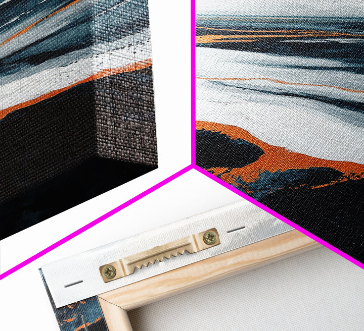 abstract seascape painting, blue and green wall art, modern coastal decor, wabi sabi art, Framed Canvas Print, extra wide art, moody art