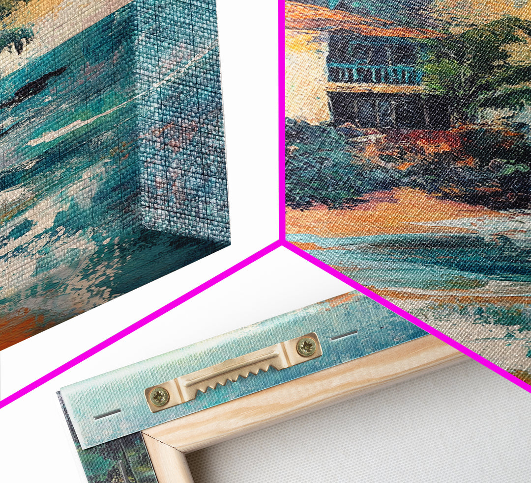 Coastal House, Tropical Art, Nautical Wall Art, Seascape Painting, Canvas Print, Palm Tree Art, Rustic Decor, Coastal Cowgirl Wall Art