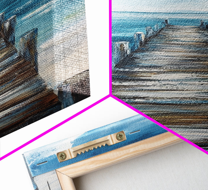 Ocean Dock Painting, Nautical Wall Art, Coastal Landscape Art, Seascape Painting, Canvas Print, Rustic Decor, Bedroom Art, Minimalist Art