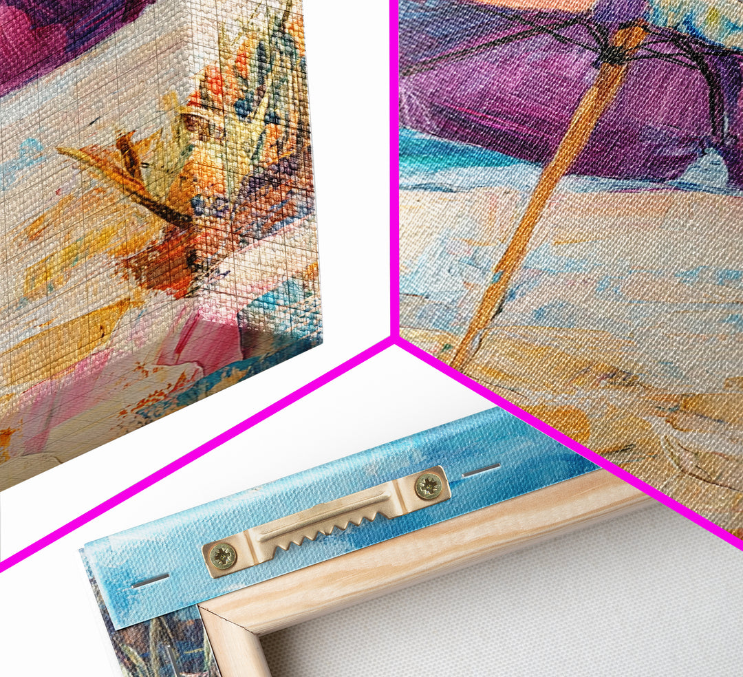 Beach Umbrella, Coastal Wall Art, Seascape Painting, Nautical Decor, Ocean Painting, Coastal Landscape Art, Framed Canvas Print