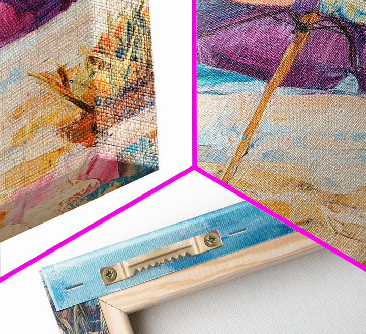 Beach Umbrella, Coastal Wall Art, Seascape Painting, Nautical Decor, Ocean Painting, Coastal Landscape Art, Framed Canvas Print