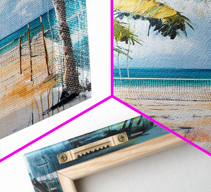Beach Volleyball, Palm Tree Art, Nautical Painting, Coastal Wall Art, Ocean Art, Seascape Art, Canvas Print, Guest Room Art