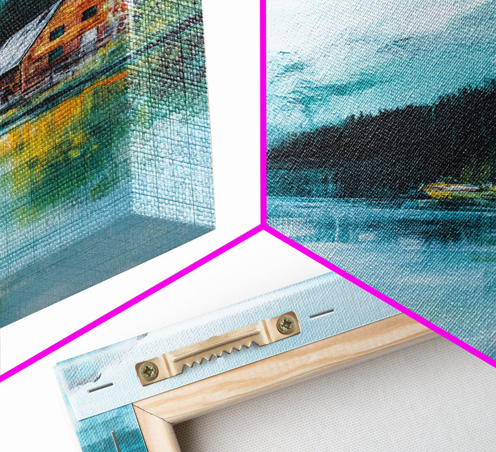 Cabin by Lake, lake Tahoe art, mountain painting, rustic wall art, bedroom art, nature wall art, framed canvas print, home decor