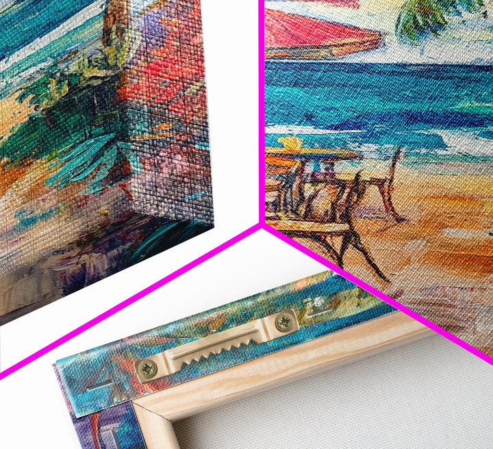 Beach Café, Coastal Landscape Art, Nautical Wall Art, Ocean Art, Seascape Painting, Coastal Decor, Canvas Print, Above Sofa Art