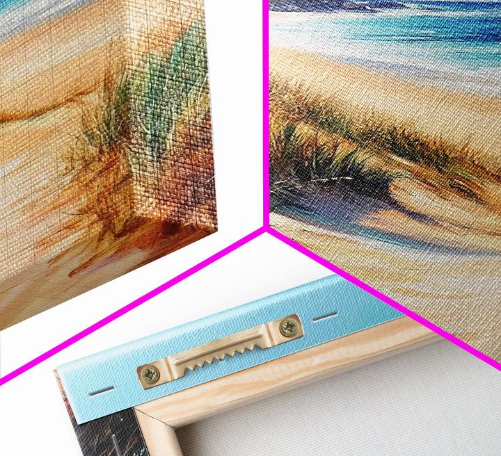Coastal Sand Dunes Framed Canvas Print Serene Beach Painting, Ocean Landscape Wall Art, Relaxing Bedroom Decor, Nautical Home Style