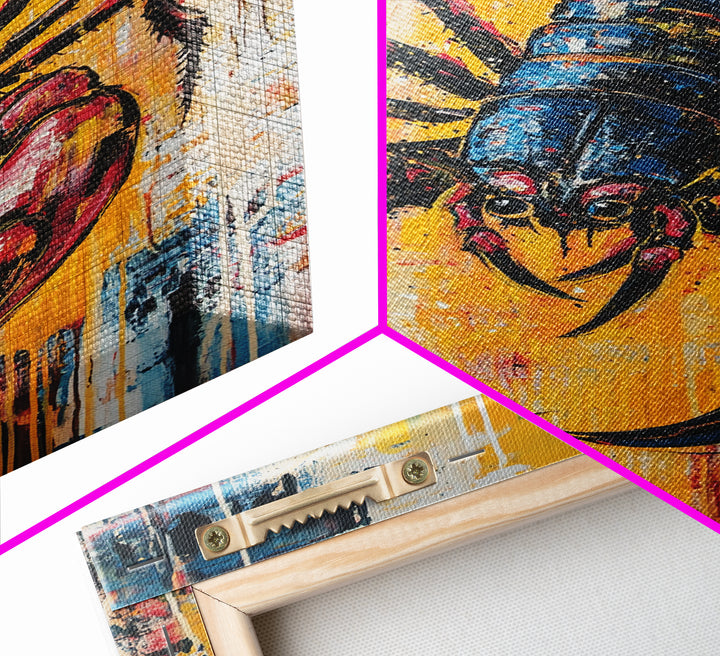 Bold Scorpion Framed Canvas Print Fierce Animal Wall Art, Yellow and Red Painting, Statement Office Decor, Wildlife Art Lovers Gift