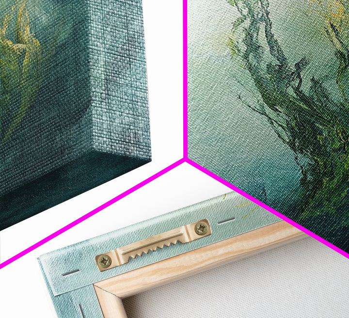 Abstract Seaweed Framed Canvas Print Minimalist Ocean Art, Coastal Botanical Wall Decor, Blue Green Seaside Painting, Serene Home Style