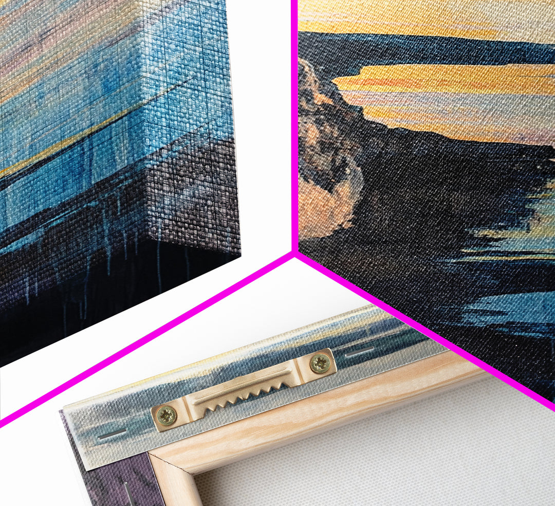 Dramatic Cliff Sunset Canvas Print Coastal Landscape Wall Art, Ocean Sunset Painting, Modern Beach Decor, Bedroom Aesthetic