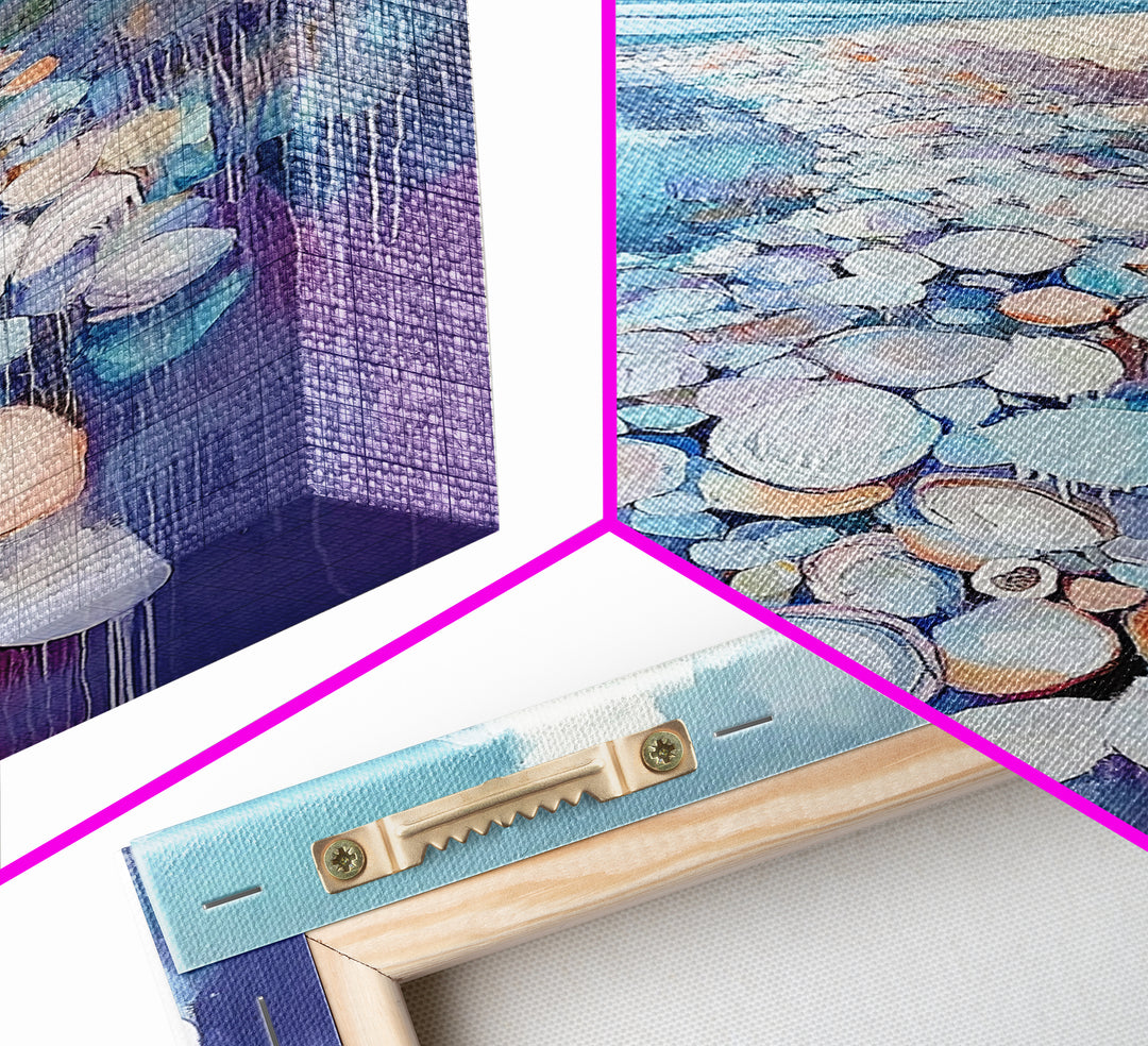 Coastal Shell Path Framed Canvas Print Beach House Decor, Nautical Ocean Art, Seaside Aesthetic, Living Room Coastal Wall Art