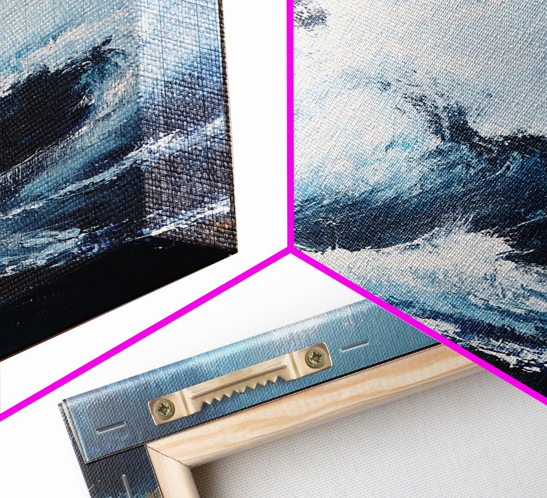 Ocean Wave Power Framed Canvas Print, Coastal Wall Art, Abstract Seascape Painting, Nautical Decor, Beach House Art, Modern Ocean Art