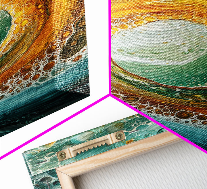 Ocean Wave Swirl Canvas Print | Abstract Beach Wall Art | Turquoise Gold Painting | Coastal Home Decor | Surfer Wall Art