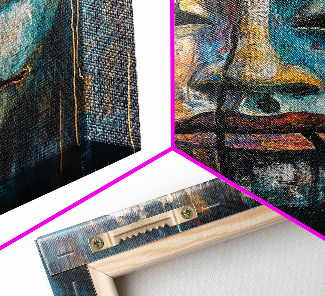 Abstract Mask Art Framed Canvas Print Ethnic Wall Decor Tribal Face Artwork Modern Expressionist Painting Boho Home Aesthetic Living Room