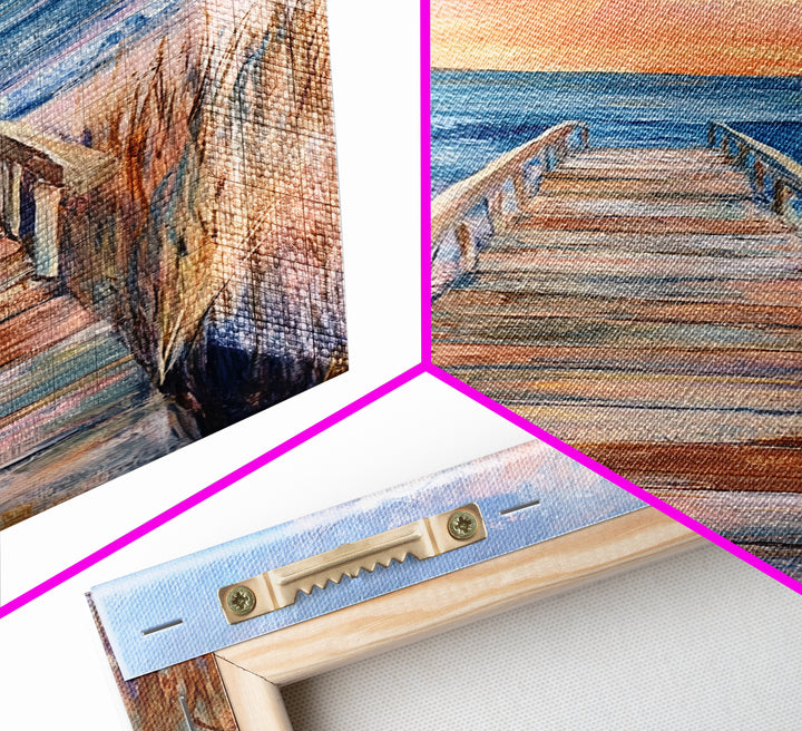 Coastal Sunset, Beach Boardwalk, Seascape Painting, Nautical Wall Art, Coastal Decor, Living Room Art, Canvas Print, Gift Idea