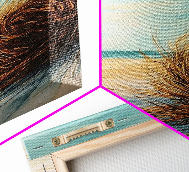 Beach Tumbleweed Painting Framed Canvas Print Coastal Wall Art Ocean Sand Decor Minimalist Art Boho Beach House Wall Accent