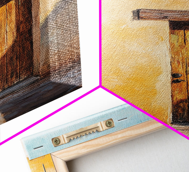 Rustic Adobe Door Framed Canvas Print Southwest Wall Art Desert Home Decor Bohemian Aesthetic Living Room Entryway Accent