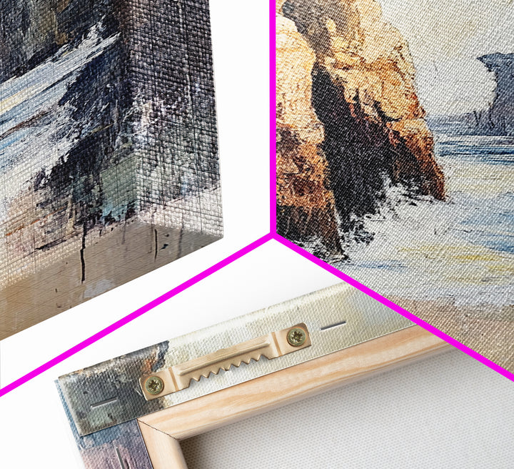 Canyon Coastal Waves Framed Canvas Print Dramatic Landscape Wall Art, Nature Painting, Rustic Western Art, Ocean Cliffs Artwork