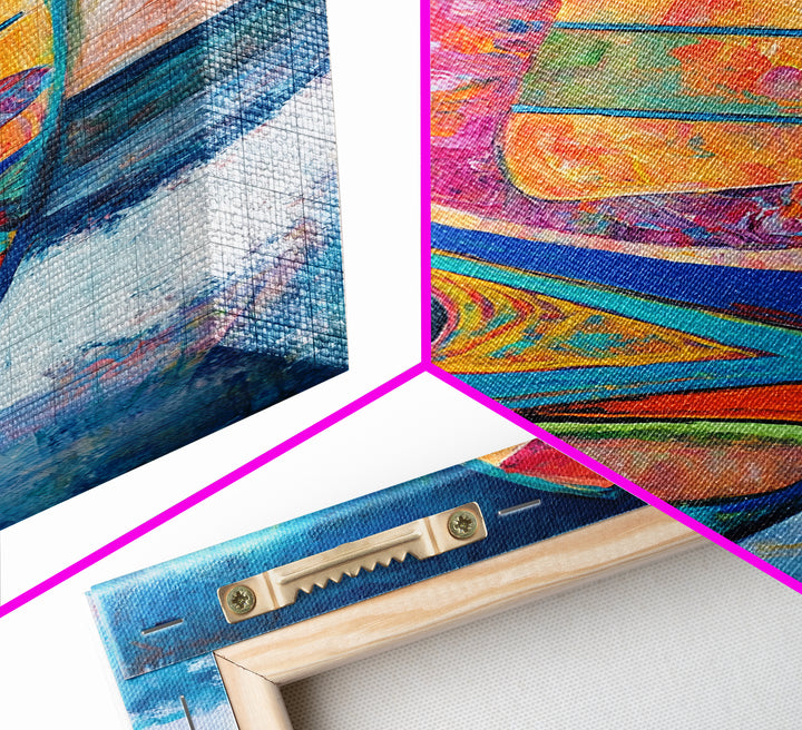 Colorful Surfboard Canvas Print Beach House Wall Art, Ocean Wave Painting, Coastal Decor, Tropical Art, Nautical Living Room Artwork