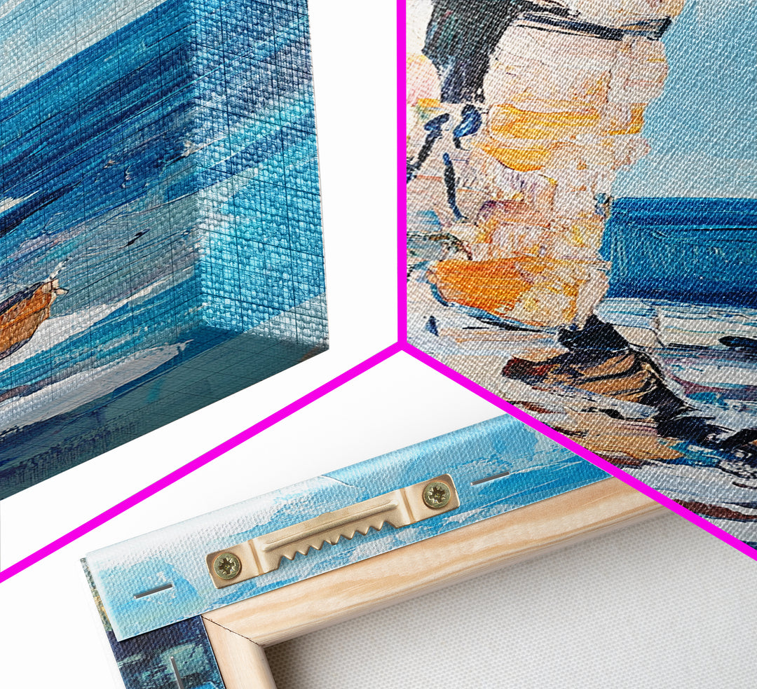 Coastal Cliff Art Framed Canvas Print | Beach Wall Decor | Ocean Landscape Painting | Seaside Home Art | Nautical Wall Art