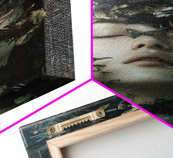 Dark Mystic Bird Canvas Print - Surreal Gothic Art, Moody Wall Decor, Dramatic Dreamscape Painting, Black Feather Fantasy Artwork