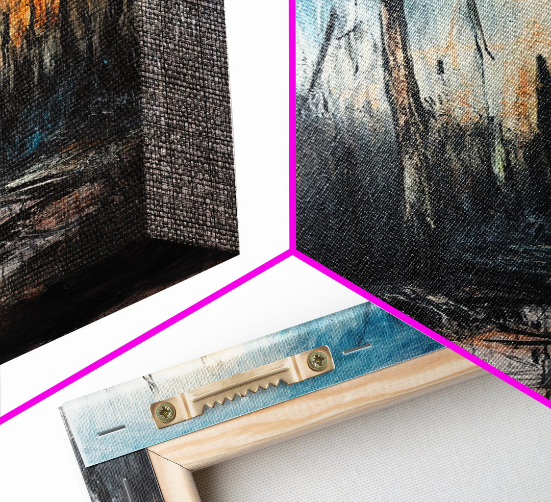 Burnt Forest, Forest At Dusk Painting, Moody Art, Nature Wall Art, Dark Landscape Painting, Abstract Forest Art, Framed Canvas Print