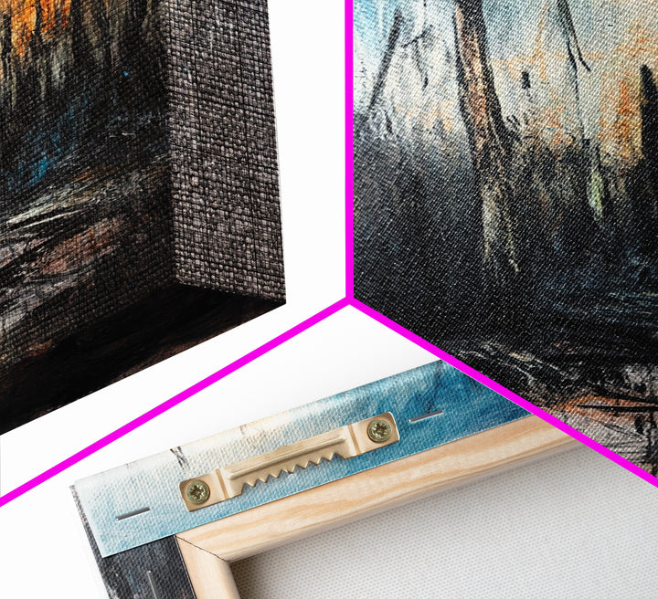 Burnt Forest, Forest At Dusk Painting, Moody Art, Nature Wall Art, Dark Landscape Painting, Abstract Forest Art, Framed Canvas Print