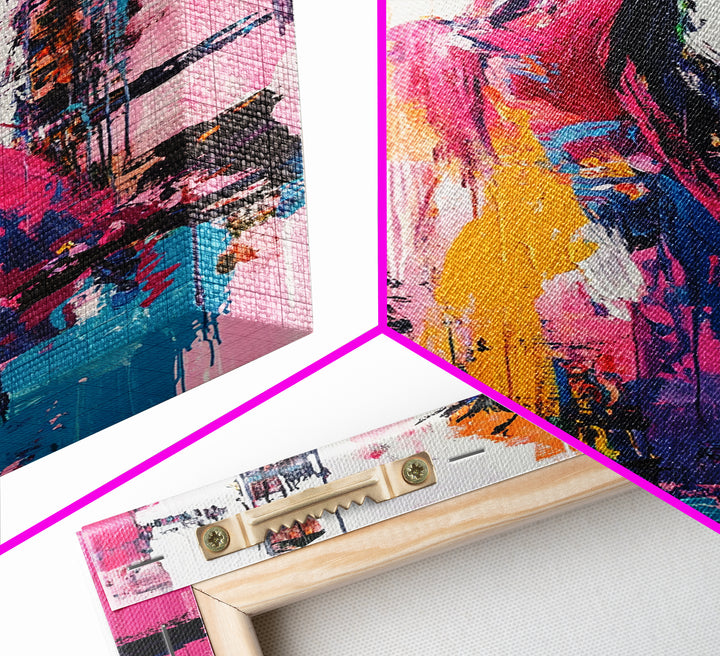 Abstract Geisha, Colorful Woman Art, Japanese Painting, Wabi Sabi Art, Boho Art, Pink Wall Art, Framed Canvas Print, Gift Idea