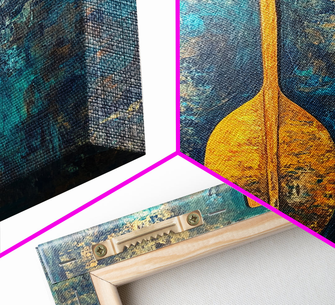 Wooden Paddle, Nautical Wall Art, Rustic Decor, Blue and Green Wall Art, Extra Wide Art, Living Room Art, Framed Canvas Print