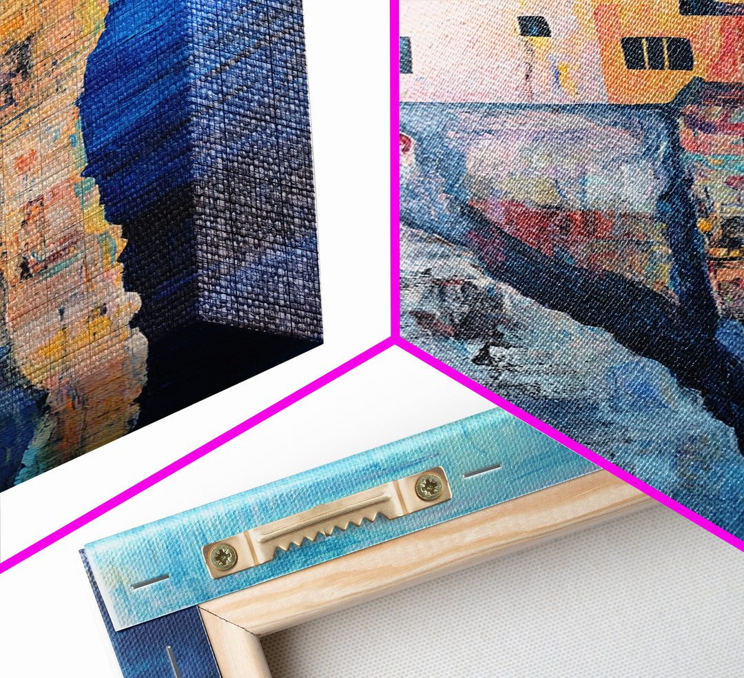 Cliffside Village, Mediterranean Art, Coastal Wall Art, Seascape Painting, Boho Art, Rustic Wall Art, Framed Canvas Print