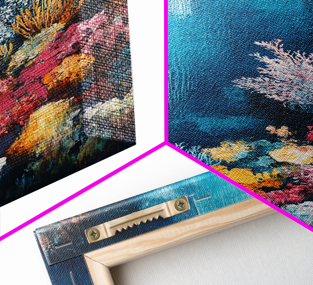 Deep Sea Coral, ocean painting, nautical decor, coastal wall art, blue and green wall art, above sofa art, Framed Canvas Print, gift idea