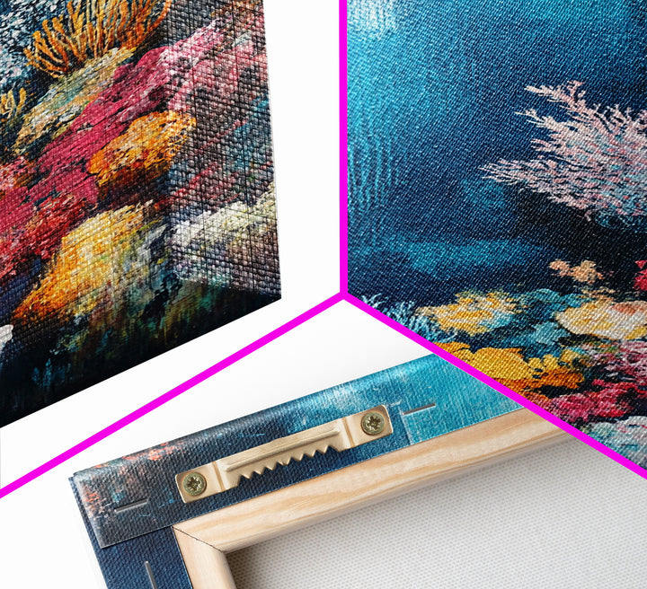 Deep Sea Coral, ocean painting, nautical decor, coastal wall art, blue and green wall art, above sofa art, Framed Canvas Print, gift idea