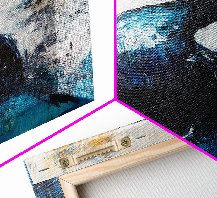 Blue Heron, bird art, rustic wall art, coastal landscape art, moody art, wildlife painting, Framed Canvas Print, nature-inspired decor