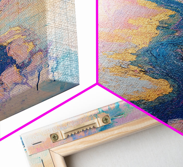 River Gold, gemstone painting, abstract landscape painting, pastel wall art, wabi sabi wall art, Framed Canvas Print, gift idea for her