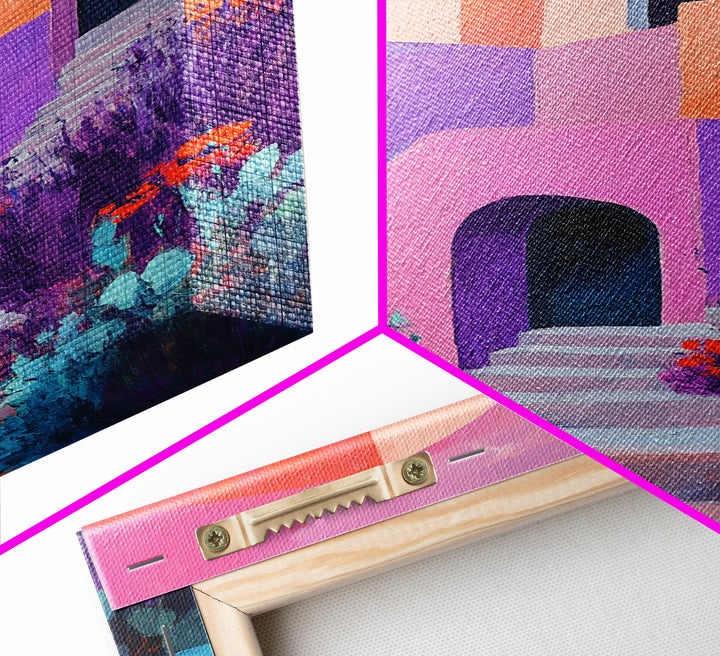 Desert House, Southwest Art, Colorful Adobe Painting, Boho Wall Art, Pink Orange Wall Art, Living Room Art, Framed Canvas Print