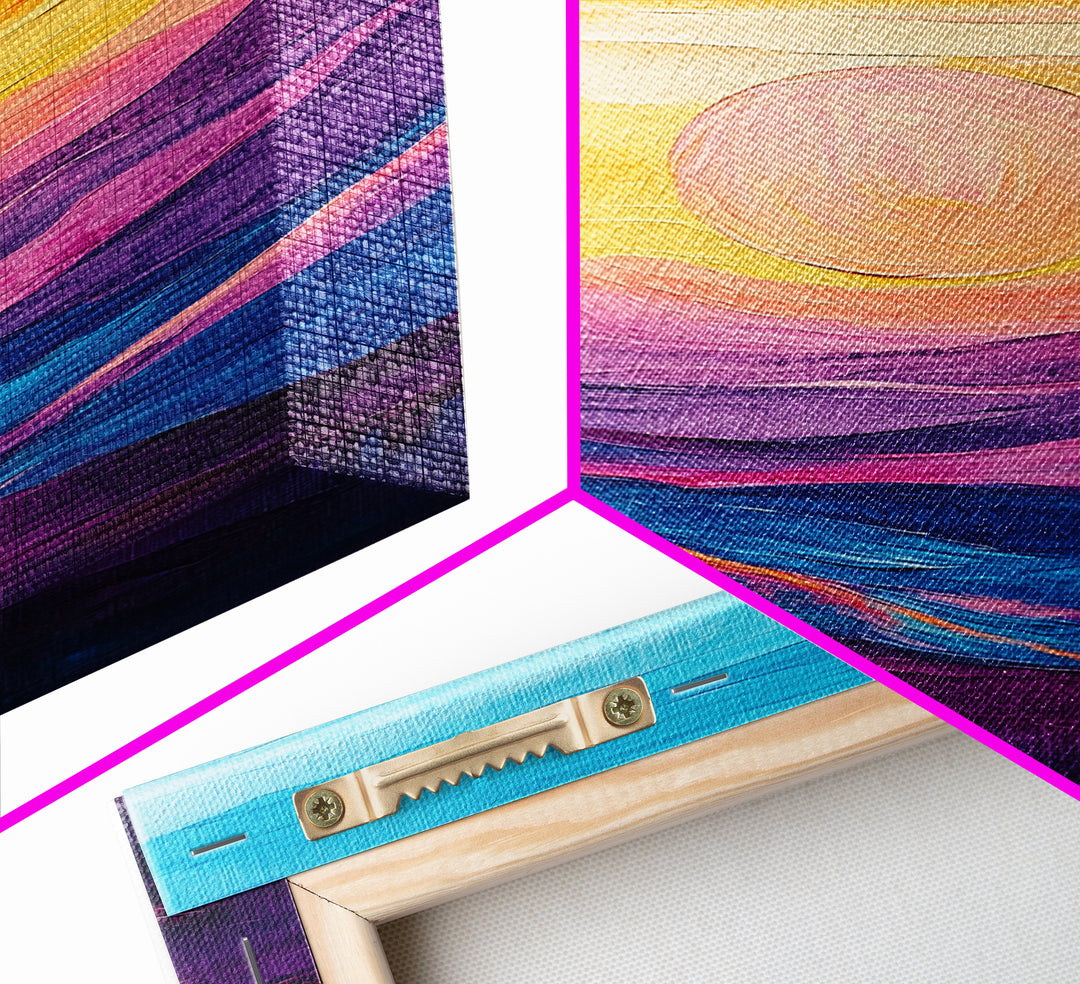 Sunset Horizon, Mountain Painting, Pink Orange Wall Art, Abstract Landscape Art, Canvas Print, Above Sofa Art, Bedroom Art