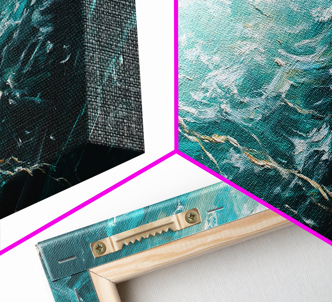 Ocean Rope Waves Canvas Print Nautical Wall Art Beach House Decor Coastal Blue Artwork Framed Seascape Living Room Wall Art