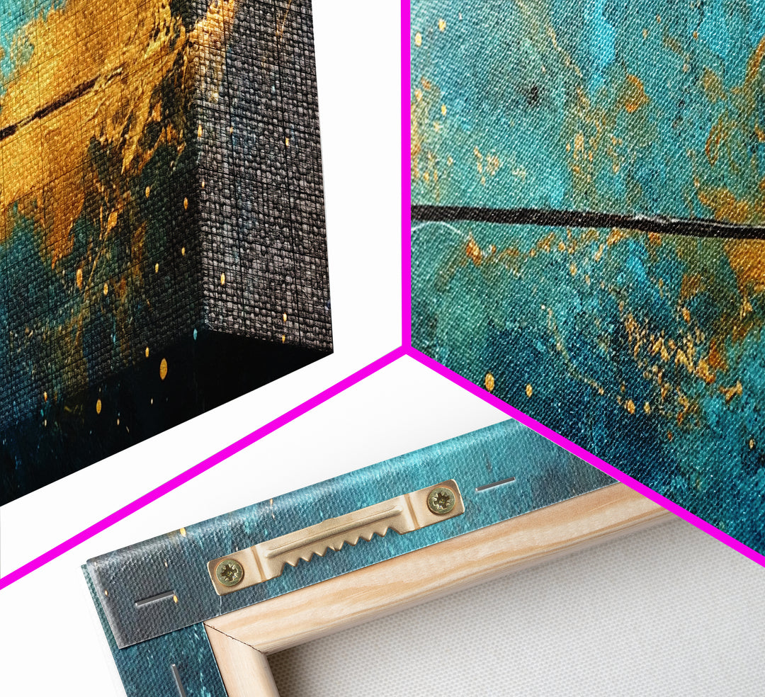 Cosmic Fishing Line Canvas Print Abstract Space Wall Art Gold and Blue Modern Artwork Celestial Decor Living Room Framed Art