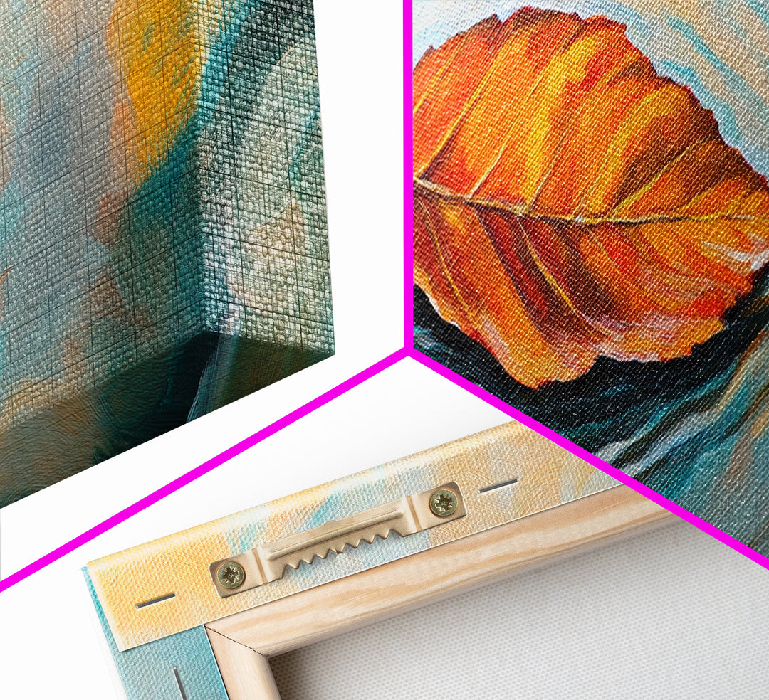 Autumn Leaf Water Ripples Canvas Print Fall Wall Art Nature Inspired Artwork Boho Home Decor Framed Minimalist Modern Print