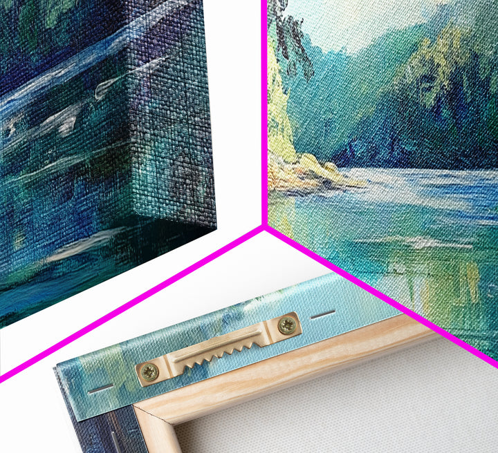 River Valley Framed Canvas Print Tranquil Nature Wall Art, Lush Green Landscape, Summer Cabin Artwork, Rustic Living Room Decor