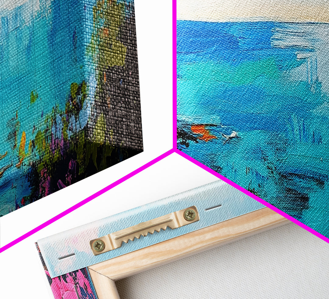 Coastal Cliffside Beauty Framed Canvas Print Impressionist Ocean Wall Art Vibrant Seaside Home Decor Living Room Gift