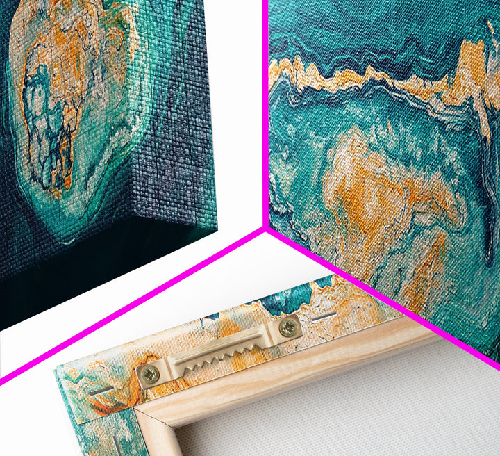 Abstract Ocean Map Painting, Modern Coastal Art, Nautical Wall Decor, Blue and Gold Artwork, Beach House Decor, Living Room Art